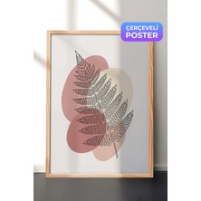 Zestia Ahşap Çerçeveli  Duvar Tablosu Pastel Geçişli Minimal Eğrelti Yaprağı Çizimi Salon Dekoru