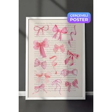 Zestia Beyaz Çerçeveli Duvar Tablosu Pembe Fiyonk Desenleri Çocuk Odası Dekoru