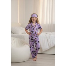Pijakids - Serenad Pjkö Kuromi Desenli Lila Kısa Kollu Önden Düğmeli Kız Çocuk Pijama Takımı 4-12 Yaş 529K
