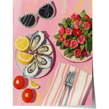 Zestia Premium Poster Renkli Sofra Deniz Ürünleri ve Limonlar Modern Natürmort Mutfak Dekoru