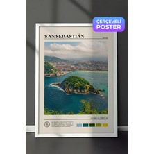 Zestia Beyaz Çerçeveli  Duvar Tablosu San Sebastian Körfezi ve Ada Manzarası Ispanya Salon Dekoru