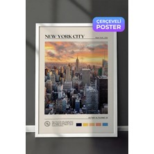 Zestia Beyaz Çerçeveli  Duvar Tablosu New York City Şehir Manzarası Salon Dekoru
