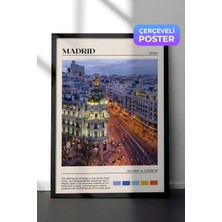 Zestia Siyah Çerçeveli  Duvar Tablosu Madrid Gece Şehir Manzarası Salon Dekoru