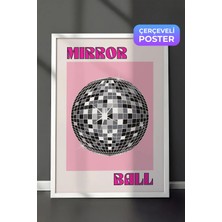 Zestia Beyaz Çerçeveli Duvar Tablosu Pembe Zeminli Disko Topu Modern Retro Sanat Salon Dekoru
