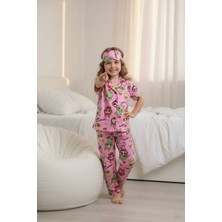 Pijakids - Serenad Pjkö Labubu Desenli Pembe Kısa Kollu Önden Düğmeli Kız Çocuk Pijama Takımı 4-12 Yaş 525K