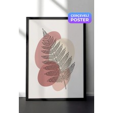 Zestia Siyah Çerçeveli  Duvar Tablosu Pastel Geçişli Minimal Eğrelti Yaprağı Çizimi Salon Dekoru