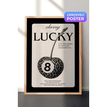 Zestia Ahşap Çerçeveli  Duvar Tablosu Lucky Kiraz Leopar Desen Retro Salon Dekoru