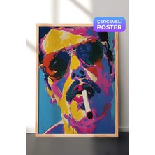 Zestia Ahşap Çerçeveli Duvar Tablosu Renkli Tonlarda Erkek Portresi Pop Art Sanat Çalışması Salon Dekoru