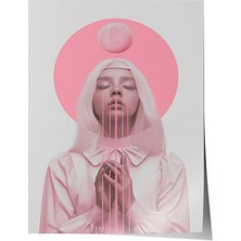 Zestia Premium Poster Pembe Tonlarda Dua Eden Kadın Minimal Sanat Salon Dekoru