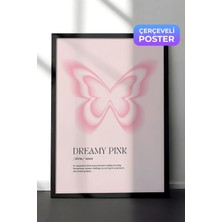 Zestia Siyah Çerçeveli Duvar Tablosu Pembe Tonlarda Kelebek Figürü Dreamy Minimal Sanat Çocuk Odası Dekoru