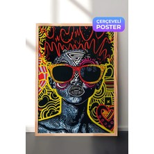 Zestia Ahşap Çerçeveli Duvar Tablosu Renkli Desenlerle Pop Art Kedi Figürü Salon Dekoru