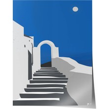 Zestia Premium Poster Akdeniz Merdivenleri ve Beyaz Mimari Minimal Kompozisyon Salon Dekoru