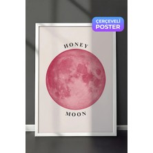 Zestia Beyaz Çerçeveli Duvar Tablosu Pembe Dolunay Honey Moon Minimal Gökyüzü Yatak Odası Dekoru
