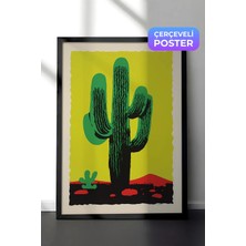 Zestia Siyah Çerçeveli Duvar Tablosu Canlı Yeşil Kaktüs Grafik Botanik Poster Salon Dekoru