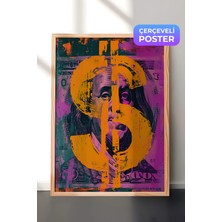 Zestia Ahşap Çerçeveli Duvar Tablosu Renkli Dolar Sembolü Pop Art Portre Çalışması Salon Dekoru