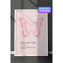 Zestia Beyaz Çerçeveli Duvar Tablosu Pembe Tonlarda Kelebek Figürü Dreamy Minimal Sanat Çocuk Odası Dekoru
