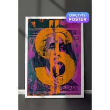 Zestia Beyaz Çerçeveli Duvar Tablosu Renkli Dolar Sembolü Pop Art Portre Çalışması Salon Dekoru