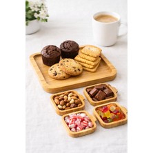 Nokka Bambu  Sunumluk Seti 5 Parça – Kare Servis Tabağı, Çerezlik, Kahvaltılık ve Atıştırmalık Sunum Tabağı