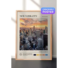 Zestia Ahşap Çerçeveli  Duvar Tablosu New York City Şehir Manzarası Salon Dekoru