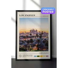 Zestia Siyah Çerçeveli  Duvar Tablosu Los Angeles Skyline Şehir Manzarası Salon Dekoru