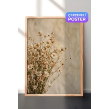 Zestia Ahşap Çerçeveli  Duvar Tablosu Kuru Papatyaların Sıcak Nostaljisi Nötr Ton Fotoğraf Salon Dekoru