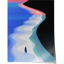 Zestia Premium Poster Kıyı Şeridi Boyunca Yürüyen Figür Minimal Manzara Salon Dekoru