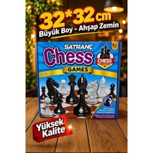 Kobe 32X32 cm Büyük Boy Satranç Seti | Ahşap Zemin | Plastik Taşlar | 2 Kişilik Strateji Oyunu