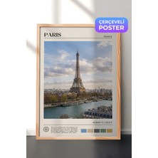 Zestia Ahşap Çerçeveli  Duvar Tablosu Paris Eyfel Kulesi Seine Nehri Şehir Manzarası Salon Dekoru