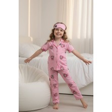 Pijakids - Serenad Pjkö Labubu Desenli Pembe Kısa Kollu Önden Düğmeli Kız Çocuk Pijama Takımı 4-12 Yaş 527K