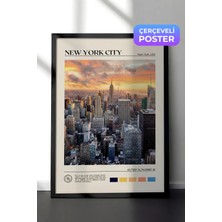 Zestia Siyah Çerçeveli  Duvar Tablosu New York City Şehir Manzarası Salon Dekoru
