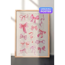 Zestia Ahşap Çerçeveli Duvar Tablosu Pembe Fiyonk Desenleri Çocuk Odası Dekoru