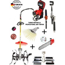 Silen Turbo Motorlu Benzinli Sırt Tırpan + Full Profesyonel Bahçıvan Set 6,8 Hp