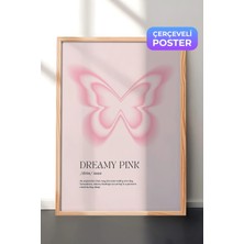 Zestia Ahşap Çerçeveli Duvar Tablosu Pembe Tonlarda Kelebek Figürü Dreamy Minimal Sanat Çocuk Odası Dekoru