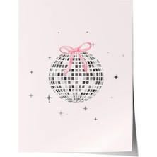 Zestia Premium Poster Pembe Fiyonklu Disko Topu Retro Pop Sanat Illüstrasyonu Salon Dekoru