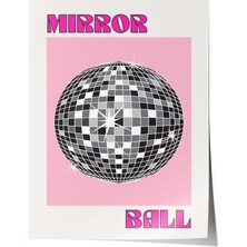Zestia Premium Poster Pembe Zeminli Disko Topu Modern Retro Sanat Salon Dekoru