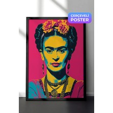 Zestia Siyah Çerçeveli Duvar Tablosu Frida Kahlo Pop Art Renkli Portre Yorumu Salon Dekoru