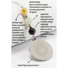Çelik Ayetel Kürsi Nazar Ayeti Araba Dikiz Aynası Süsü, Doğal Taşlar: Ametist, Sitrin, Aventurin