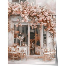 Zestia Premium Poster Çiçeklerle Sarılı Romantik Paris Kafe Sokak Manzarası Salon Dekoru