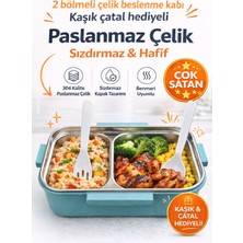Benmarili Paslanmaz Çelik Yemek Kabı 2 Bölmeli Beslenme Kabı Saklama Kabı