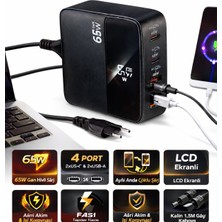 Hibo Tekno 65W Gan Masaüstü Şarj Cihazı 4’lü | 2x Usb-C + 2x Usb-A Hızlı Şarj Hub, LCD Ekranlı Akım Korumalı