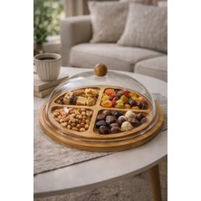 Nokka 4 Bölmeli Bambu Sunumluk Akrilik Kapaklı Çerezlik Kahvaltılık Sunum Tabağı  28X28 cm