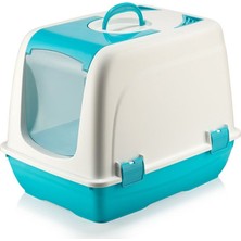 Terrien Kapalı Kedi Tuvaleti ve Kum Kabı Küçük Boy Turkuaz -Beyaz