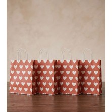 25X31CM (20ADET)BEYAZ Kalp Desenli Kırmızı Kraft Çanta,hediye Poşeti,hediye Paketi,kraft Kağıt Çanta