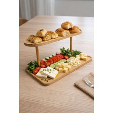 Nokka 2 Katlı Bambu Sunumluk Standı, Bambu Tabak Seti, Dekoratif Organizer