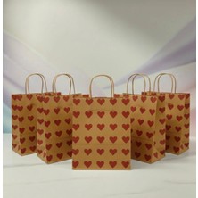 25X31 cm ( 10 Adet ) Kırmızı Kalp Desenli Kraft Çanta,hediye Poşeti,hediye Paketi,kraft Kağıt Çanta