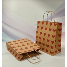 25X31 cm ( 5 Adet ) Kırmızı Kalp Desenli Kraft Çanta,hediye Poşeti,hediye Paketi,kraft Kağıt Çanta