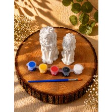 En Art 2'li Aslan Biblo Boyama Seti – Taş Tozu, 5 Renk Akrilik Boya & Fırça Dahil | Dıy Hobi ve Hediye Seti