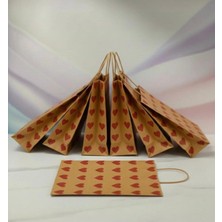 25X31 cm ( 25 Adet ) Kırmızı Kalp Desenli Kraft Çanta,hediye Poşeti,hediye Paketi,kraft Kağıt Çanta