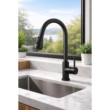 Mat Siyah Spiralli Tezgah Üstü Mutfak Bataryası – Çekilebilir Başlık, 2 Fonksiyonlu Su Akışı