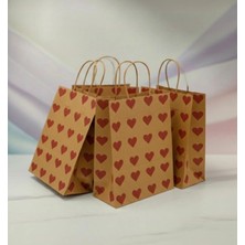 25X31 cm ( 20 Adet ) Kırmızı Kalp Desenli Kraft Çanta,hediye Poşeti,hediye Paketi,kraft Kağıt Çanta